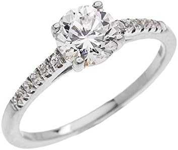 Dainty 10k White Gold Cubic Zironia Solitaire Proposal and Engagement Ring (Micro Pave Setting) (Size 5.75)