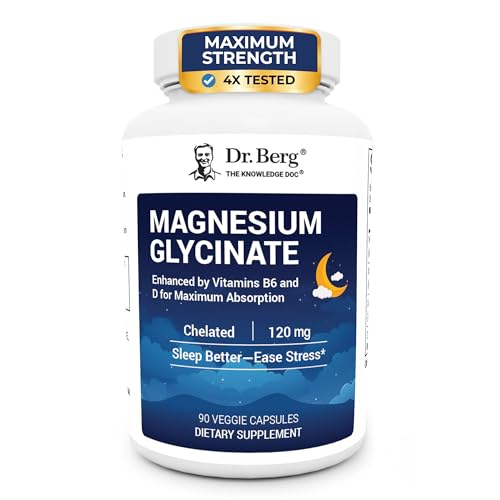 Dr. Berg Magnesium Glycinate 90ct 4-in-1 Chelated for Muscle Nerve Sleep & Stress Support* w/ D3 B6 & Zinc 4X Lab-Tested No Fillers Formulated in USA GMP-Certified