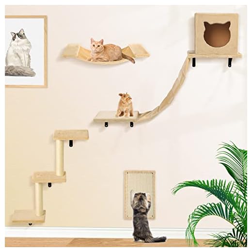 Cat Wall Furniture Set-Cat Wall Shelves Include Cat Hammock, Cat Condo with Cat Bridge, Cat Step with Cat Scratching Post Cat House for Indoor Cat Wall Mounted Cat Tree