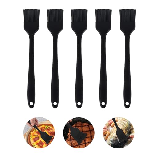 ChAusa 5 Piezas Pincel Cocina 21 * 3.5 cm Pincel Silicona Cocina,Brocha Cocina,Anti-Adherente,Resistentes Pincel Reposteria,Esparcir Aceite,Mantequilla,Salsa,Marinados Barbacoa,Hornear(Negro)