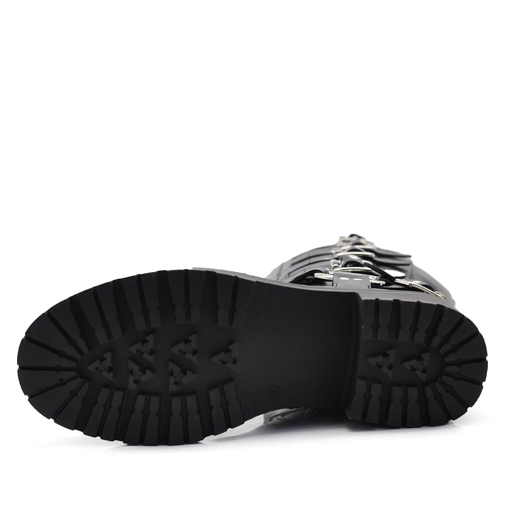 IF Fashion Chaussures Femmes Bottes Au Mollet Biker Motard Avec Multi Boucles Amphibiens RQ63 noir
