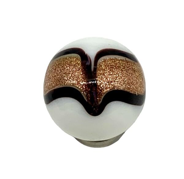 Generic 16mm ''Insignia'' Handmade Art Glass Single Marble 5/8'' White w Black Gold Design