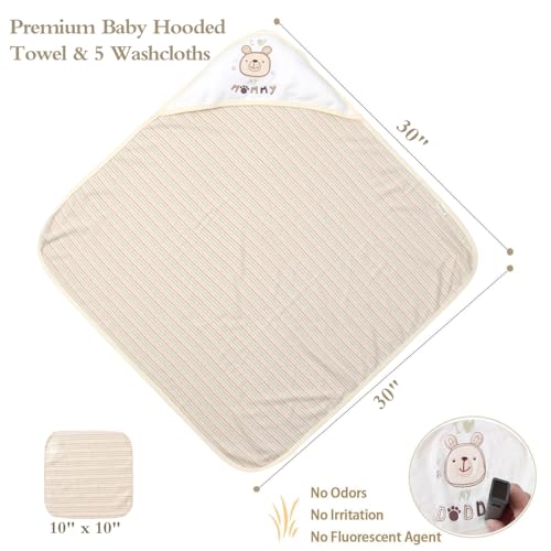 Image of 6-Pack Organic Cotton Baby Hooded Towel & Washcloths Set - Ultra Soft, Reusable, for Newborns, Perfect for Infants & Toddlers, Unisex Gifts, White Bear, 30 x 30 Inches