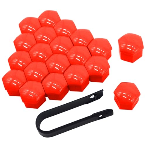 QitinDasen 20 Piezas 19 mm Coche Rueda Tuerca Cubiertas, Tapa de Perno de Tuerca de Rueda de Coche Universal, Tapa de Tuerca de Neumático Hexagonal con Herramienta de Extracción (Rojo)