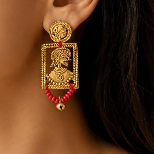 Image of Handcrafted Tribal & Dhokra Art Earrings for Women - Wooden, Nature-Inspired Statement Drop & Traditional Ethnic Designs