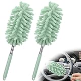 2 PCS Car Interior Duster with Extension Pole, Microfiber Car Dusters with Bendable Head, Cars Dusters Exterior&Interior Scratch Free, for Cleaning of Vehicle Details, Offices, Window (Light Green)