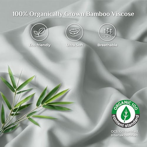 Image of BEDELITE Bamboo Viscose Sheet Set, Queen Size, 4 Pieces, Grey | 100% Organically Grown, 18 Inch Deep Pocket, All Round Elastic & Corner Straps, Luxury Silky Cooling Sheets for Hot Sleepers