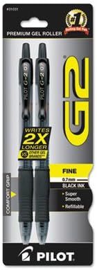 Pilot Productos - Pilot - Bolígrafo de gel retráctil G2, tinta negra, fina, 2 por paquete, se vende como 1 paquete, fórmula de tinta de gel. -