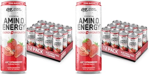 Image of Optimum Nutrition Amino Energy Sparkling Hydration Drink,Electrolytes,Caffeine,Amino Acids,BCAAs,Sugar Free,Juicy Strawberry,12 Fl Oz,(Packaging May Vary),12 Count (Pack of 2)