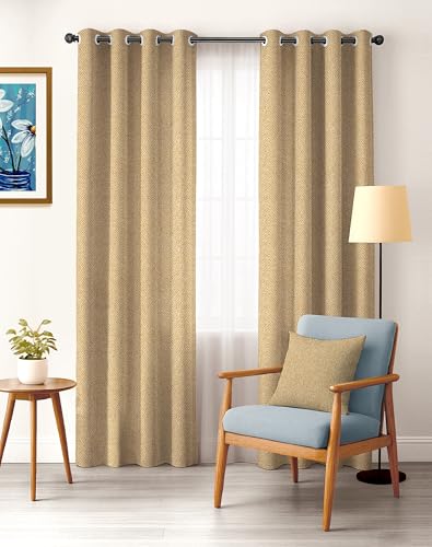 Image of Casableu Twillbone Digital Print 85% Blackout Curtains for Long Door /Window, Thermal Insulated, Tie Back, Wider Width 50 in, Eyelet Curtains for Living Room /Bedroom (Mustard 9 ft Set of 2)