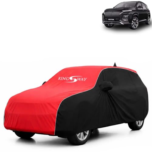 Image of KINGSWAY Super Waterproof Car Cover Only with Morris Garages (MG) Hector (Year 2023 to 2025) | Mirror and Antenna Pockets | All Weather Car Body Cover with Silver Piping | Black Red