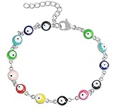 Edforce Stainless Steel Women's Charm Enamel Evil Eye Protection Link Chain Bracelet