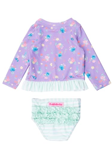 Image of RuffleButts Baby /Toddler Girls Long Sleeve Rash Guard UPF50+ Sun Protected Bikini Swimsuit
