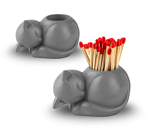 Dgudgu Cat Match Holder With Striker - Gifts for Cat Lovers, Candle Jar, Cute Bathroom Matches Holder Decorative (Not Matches)