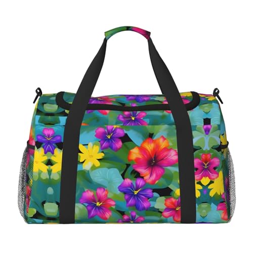 Hawaiian Colorful Flower print Personal Item Bag Large Duffel Bag Travel Bag Weekender Bag Gym Bag Tote Duffel bag