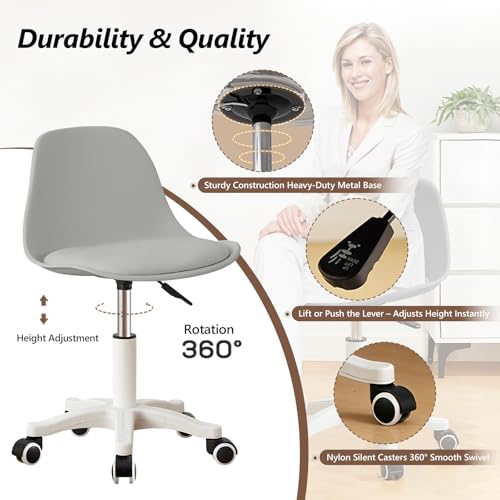 Image of JPBSTO Small Desk Chair Cute Armless Task Vanity Chair with Soft Padded Cushion, Plastic Height Adjustable Home Office Chairs for Teens Girls