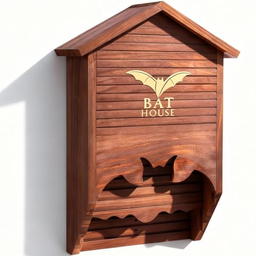 UvasDulces Solid Wood Bat House - Brown Weatherproof 2-Chamber Wildlife Habitat for Outdoor Bat Shelter