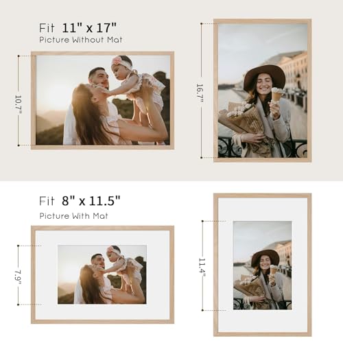 11x17 Oak Wood Picture Frame - Minimalist 11x17 Poster Frame, 11"x17" Frame Wood, Natural Solid Wooden Picture Frames for Wall Art Photo and Prints(3 Pack, Beige)
