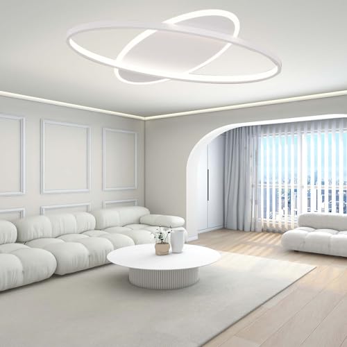 CSXSXAUO Dimmable Modern LED Ceiling Light - Oval Chandelier Pendant for Living Room & Bedroom, 30W, 45cm 55cm, Remote Control, Stylish Lighting Fixture