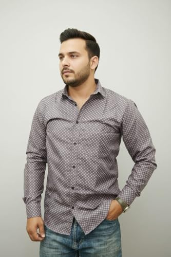 Image of Pack of 2 Men's Cotton Fabric Button Down Full Sleeve Collar Neck Regular Fit Check & Dotted Printed Combo Shirt