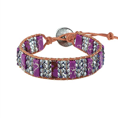 PLTGOOD Boho Leather Wrap Bead Bracelets Handmade Chakra Imperial Jasper Wrap Adjustable Healing Crystal Bracelet Bangle Jewelry
