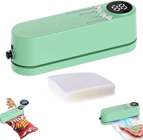 Sellador al vacío inalámbrico – Mini dispositivo recargable de sellado de alimentos, con 50 bolsas de vacío, aspiradora compacta | Sellador de almacenamiento hermético, potente herramienta de cocina