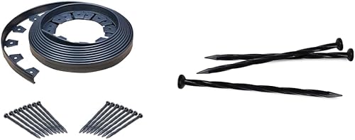 EasyFlex Borde de paisaje sin excavación con picos de anclaje, borde de jardín de plástico recto alto de 1.5 pulgadas, kit de 40 pies, negro y picos disponible en Yaxa Peru