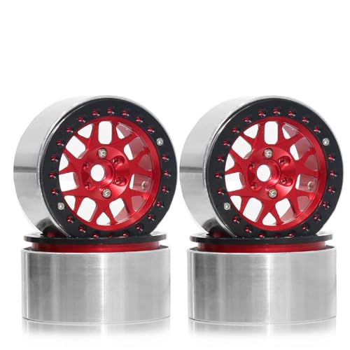 Chanjorlin 2.2 RC Beadlock Wheels Rims 12mm Hex 1/10 Aluminum Alloy Mud Slingers Hubs for 1:10 Rock Crawler Car Axial SCX10 Tamiya CC01 D90 RR10 RC4WD Gen8 Traxxas TRX4 2.2" Tires 4PCS (Red)