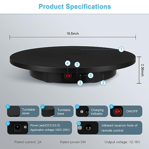 Motorized Rotating Display Stand, Remote Control Rotating Display Stand, 360 Degree Mute 330 Lbs Load Electric Rotating Platform for Photography Products, Live Video Show, Angle Speed, Wired
