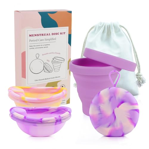 KBIBCK Juego de disco menstrual, disco menstrual con 2 discos periodales de tamaño S+L, esterilizador y bolsa de almacenamiento, disco menstrual reutilizable para mujeres activas, deportes, natación