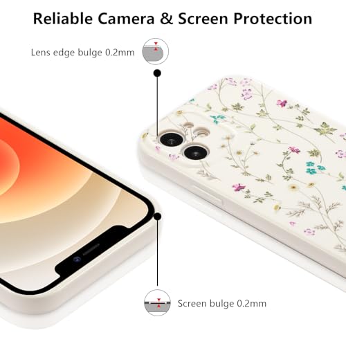 Image of RALEAVO Floral Case for iPhone 12,Cute Flowers Pattern Case,Beige | for iPhone 12 Case with Cute Flower Branch Pattern Design,Pretty Case for Girls Women,Soft Silicone Shockproof Cover