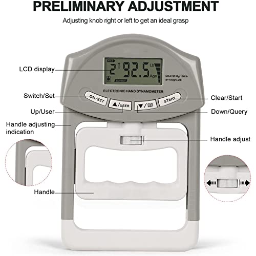 SUAVER 200Lb/90kg Dinamómetro Digital de mano fuerza de agarre Medición Meter Auto captura mano Grip de alimentación,potencia de agarre electrónico - Imagen 5