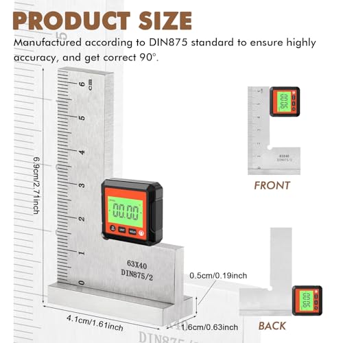 Fentar Schlosserwinkel, Präzise 90° Anschlagwinkel aus Massivem Kohlenstoffstahl, Klein Zimmermannswinkel, Schlosserwinkel mit Anschla, DIN875 Präzisionswinkel für Holzbearbeitung Modellbau (63x40mm)