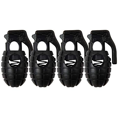 4 x Plastic Grenade Shape Cord Locks Stoppers Toggle 11 Colors (Black) Cover