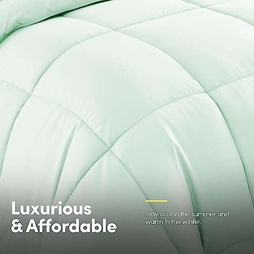 King Size Comforter Set with Sheets - 7-Piece Bedding Collection - 1 Comforter, 1 Fitted Sheet, 1 Flat, 4 Pillowcases - Deep Pocket - Soft & Breathable Premium Quality - Ideal for All Seasons, Mint
