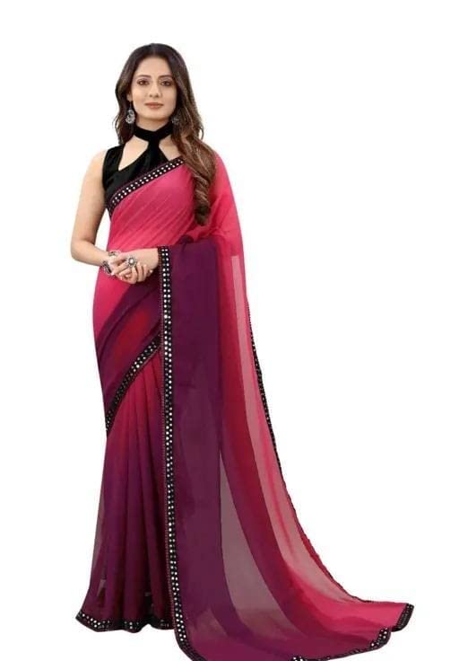 HAPPY TEXTILES gergotte peding Saree for Festive wear (Dark RED Flame ...