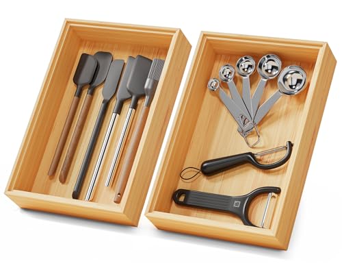 Bamboo Kitchen Drawer Organizer Boxes – 9" x 6" Stackable