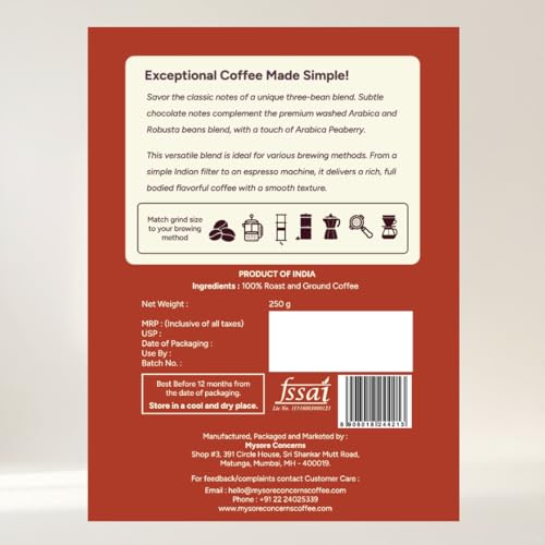 Image of MYSORE CONCERNS | Legacy Blend | Ground Coffee | South Indian Filter | 100% Pure Coffee | 250 Grams | Freshly Roasted (Pack of 1)