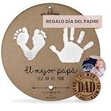 MIMUSELINA Regalo Dia del Padre Personalizado | Círculo de Madera DM con Huella del Bebé 20,5 cm con Llavero Papá | Detalle Emotivo Hecho por el Bebé | Dia Del Padre Regalos Originales | Recuerdo