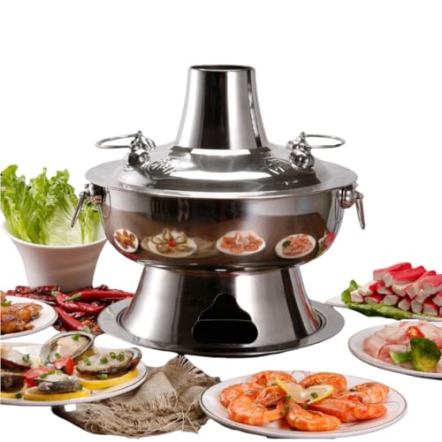 QeMiyg 純銅製 銅鍋 しゃぶしゃぶ鍋 能登鍋 鴛鴦仕切り 二色鍋 厚底 直火・炭火対応 職人手作り 高熱伝導 大容量 家庭用・宴会用 冬至/新年会に最適 ゴールデン/シルバー 28?36cm (4 L,シルバー)