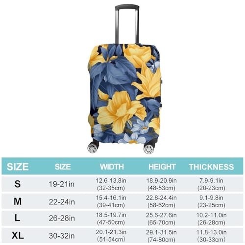 Blue Base Yellow Floral Printed Luggage Cover Protector, Fits 18-32 Inch Luggage2