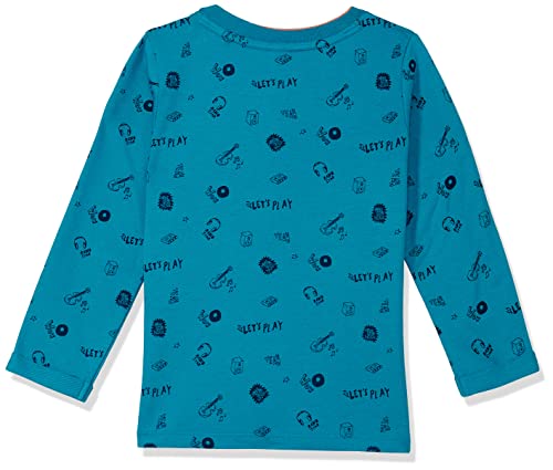 Image of miniklub Boys Blue Printed Henley Neck Pure Cotton T-Shirt