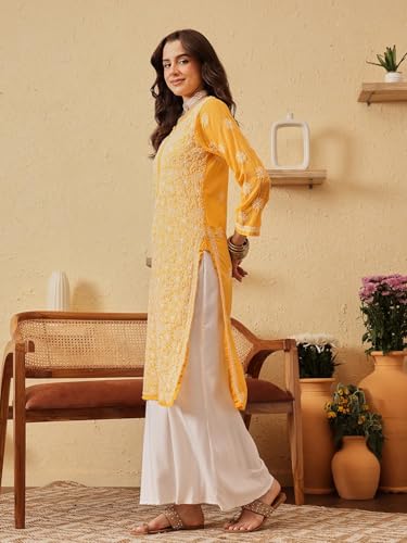 Ada Indian Hand Embroidered Chikankari Ethnic Wear Georgette Kurta Kurti Tunic for Women A955044