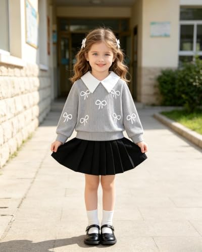 Image of Renotemy Toddler Girls Outfits Winter Little Girl Clothes Skirt Set 18M-6Y | Girls Christmas Fashion 2 Piece Outfit,Fall Knit Sweater and Skirt Set,Holiday Thanksgiving Dress Back to School Essentials