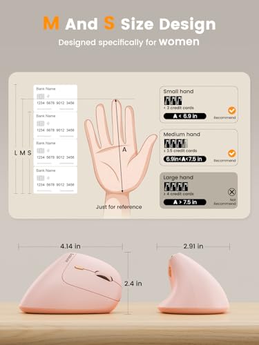 Image of SABLUTE Ergonomic Mouse, Rechargeable Wireless Vertical Mouse with 4 Adjustable DPI Options, Dual-Device Connectvity for Computer /PC /Laptop,Bluetooth Mouse for Window,Mac OS,Pink
