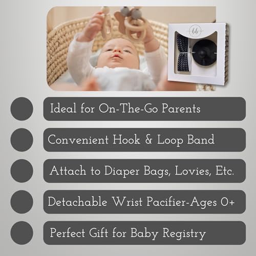 Image of Wrist Pacifier w /Fabric Band (Patent Pending), Self-Soothing Pacifier, Baby Gift, All Ages 0+ (Black)