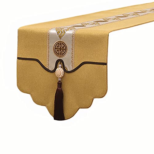 LIUDAN Küche Esstisch Läufer 1-6m lang Baumwolllinie Stoff mit Quaste, Chinesischer Stil Hochzeitsdeko Tischset Lange Kommode Schal, Waschbar (Color : Yellow, Size : 33X140cm)