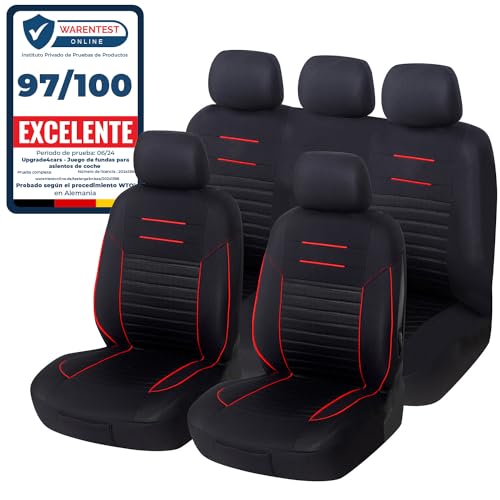 Upgrade4cars Fundas Asientos Coche Universales Negro Rojo | Funda de Asiento Universal para Delantero y Trasero
