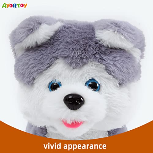 Ayortoy Singing Walking Barking Puppy Dog Toy With Control Leash, Repeat What You Say, Plush Interactive Husky Dog Toy For Kids, Ear Moving Electronic Realistic Dog Stuffed Animal, 11.4” #TOP6