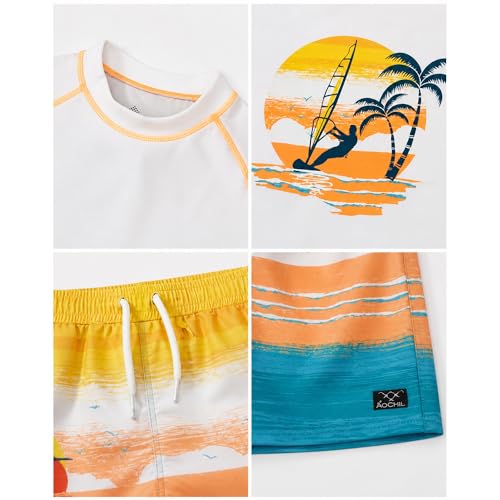 Image of Big Chill Boys Rash Guard Set - 2 Piece UPF 50+ Boys Swim Trunks & Long Sleeve Boy Swim Shirt Youth Bathing Suit Swimwear Set